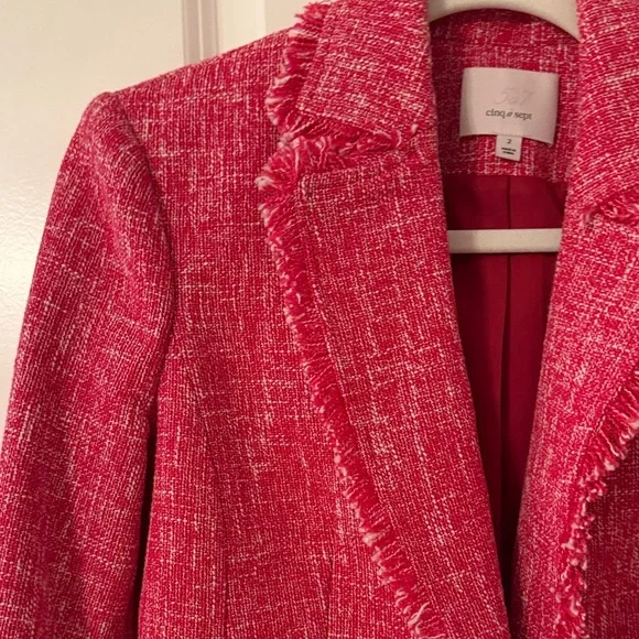 Cinq à Sept Vibrant Red Tweed Blazer - Picture 2 of 4